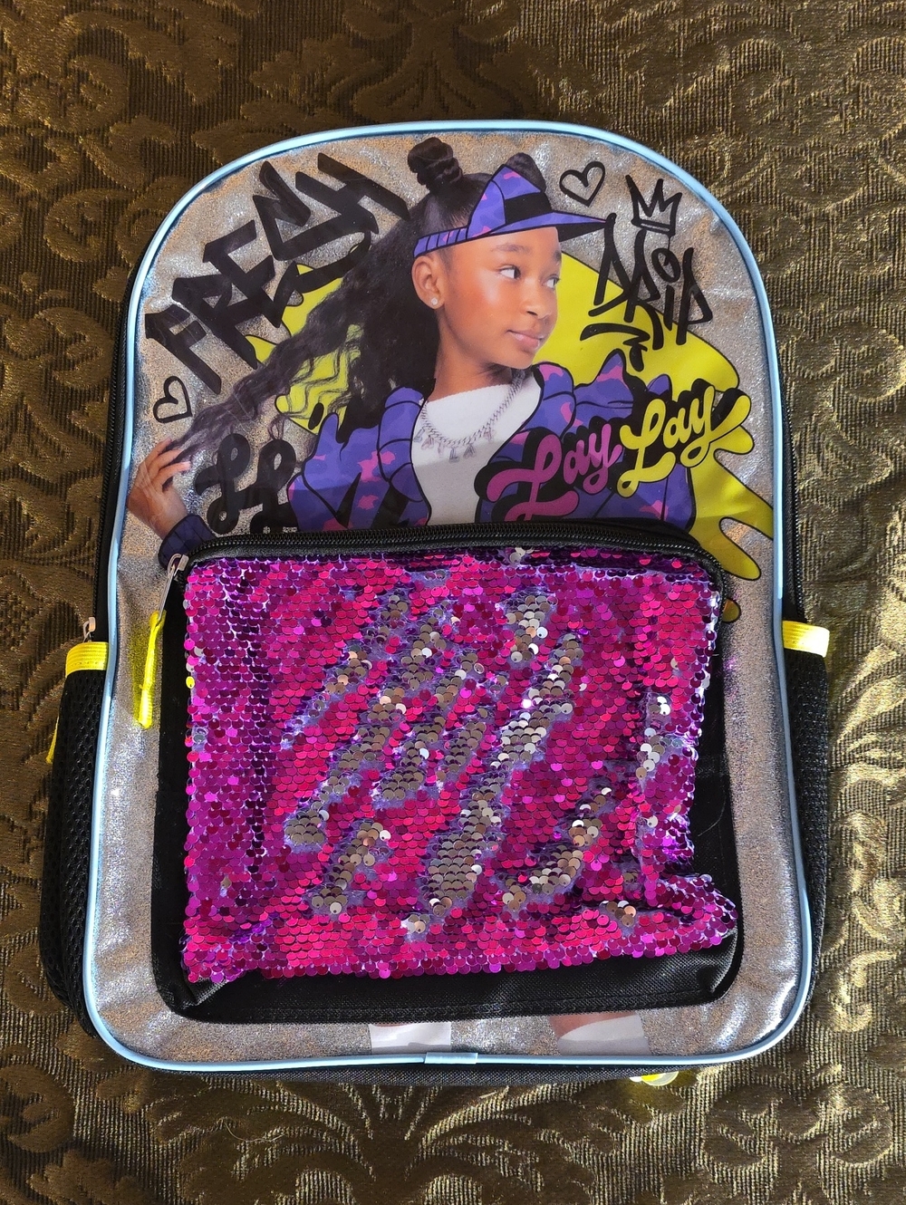 Nickelodeon Lay Lay Sequin Front Kids Backpack - Pink, Silver, Yellow, Blue